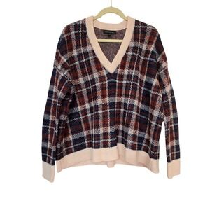 Banana Republic Plaid Wool Blend V-neck Women's Sweater Size S EUC
